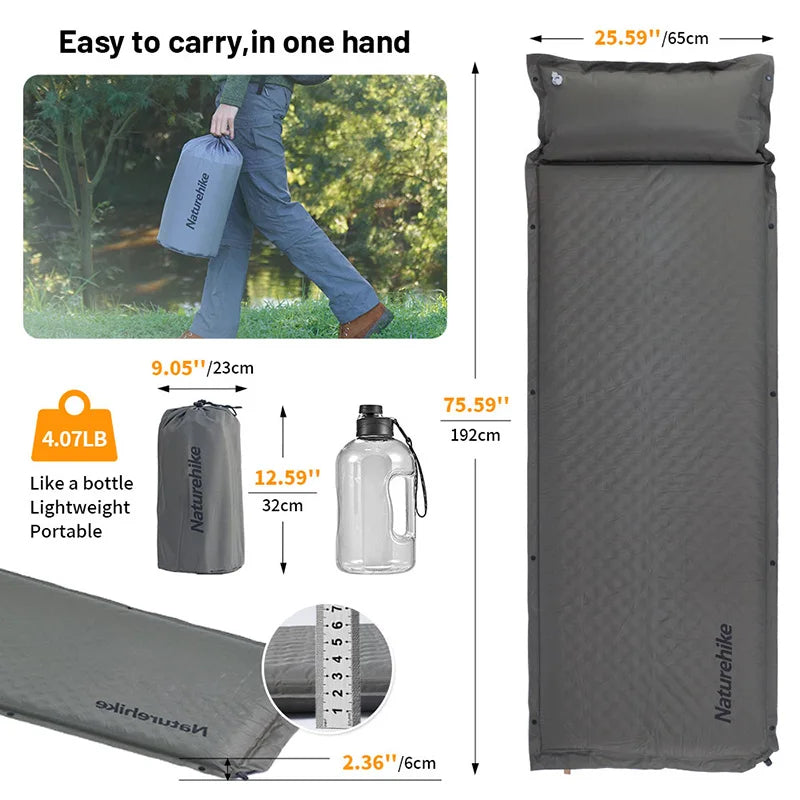 Naturehike D01 Self-inflating Air Mat Splicable Camping Sleeping Pad Travel 3 6cm Air Mattress Hiking Tent Mat Outdoor Bed Mats