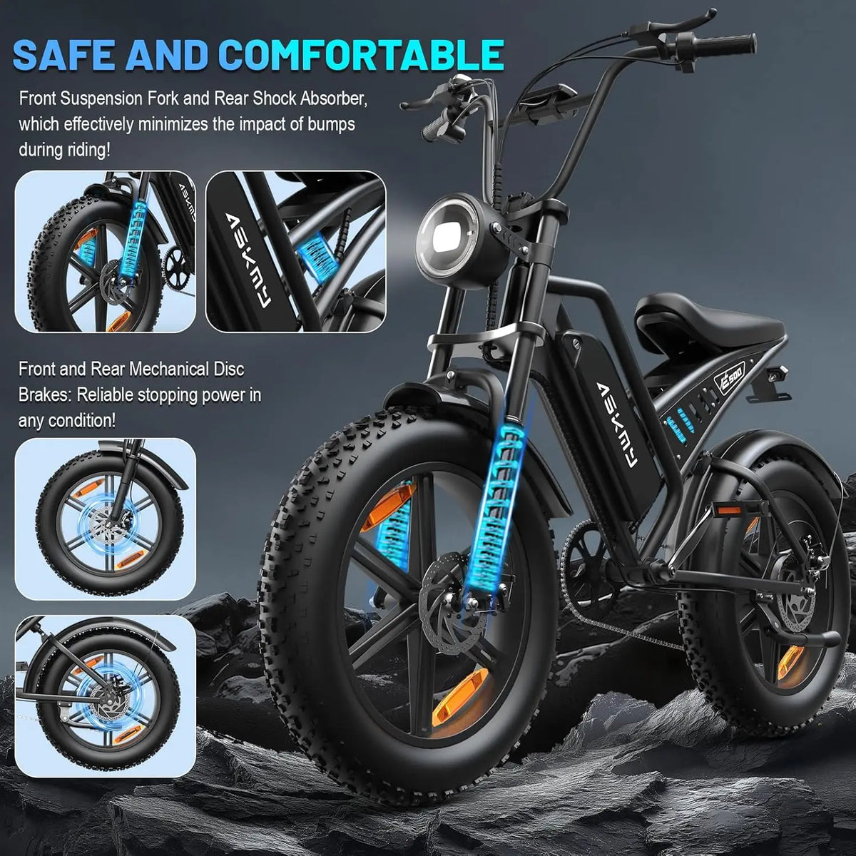 Adult Electric Mountain Bike 20 Inch Fat Tire E Bike 1500W Peak Motor 48V 15Ah Removable Battery All Terrain Electric Bicycle Of