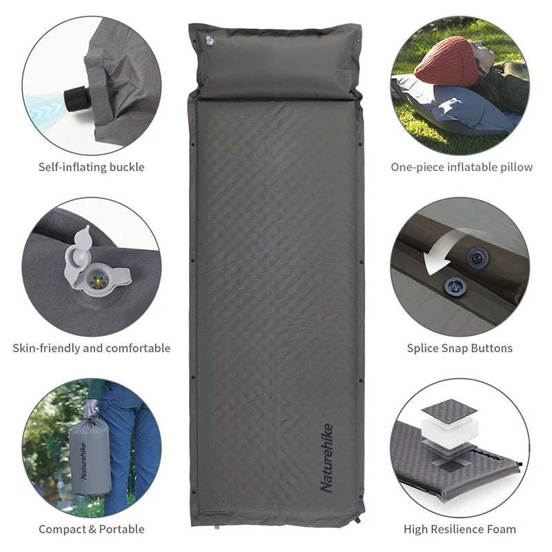 Naturehike D01 Self-inflating Air Mat Splicable Camping Sleeping Pad Travel 3 6cm Air Mattress Hiking Tent Mat Outdoor Bed Mats