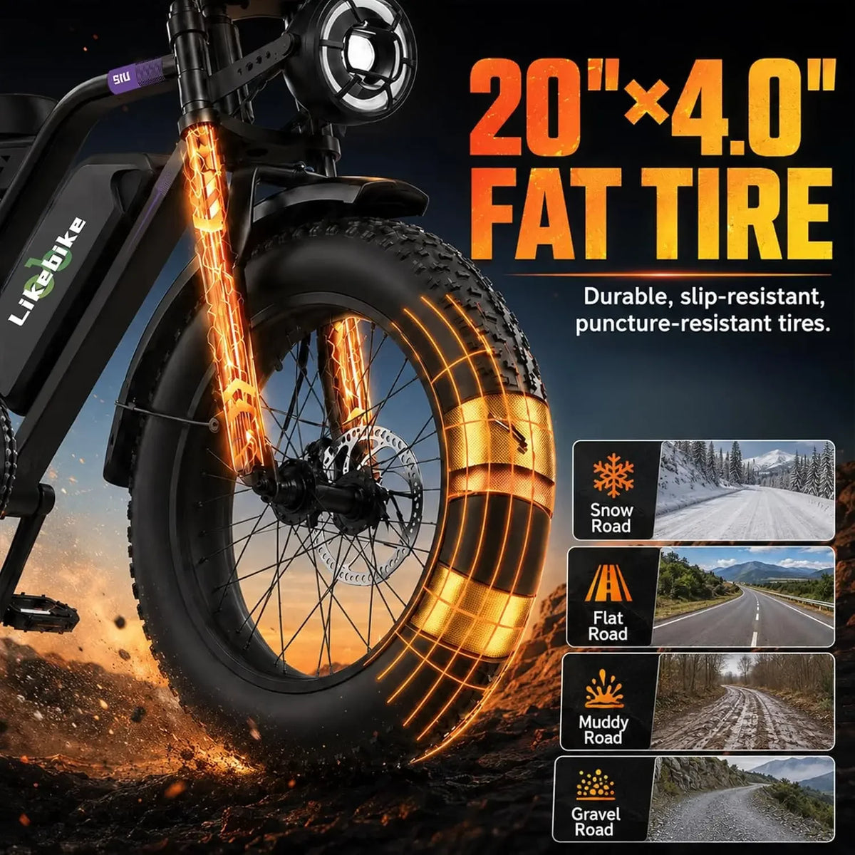 Electric Bike for Adults 1500W/2000W/3000W Peak,32/36/47MPH 20" Fat Tire Ebike, 48V 20AH/23AH/33Ah Removable Battery 7-Speed Ful