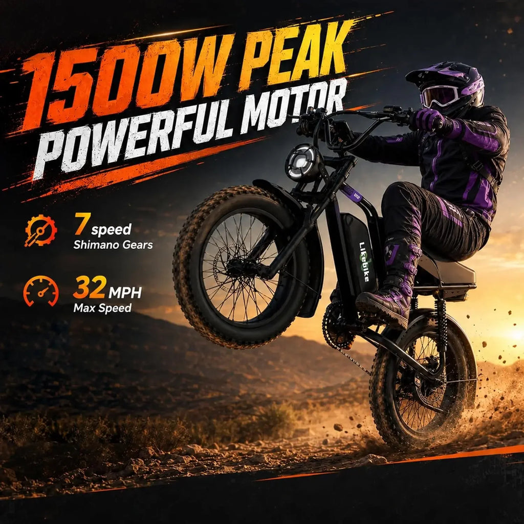 Electric Bike for Adults 1500W/2000W/3000W Peak,32/36/47MPH 20" Fat Tire Ebike, 48V 20AH/23AH/33Ah Removable Battery 7-Speed Ful