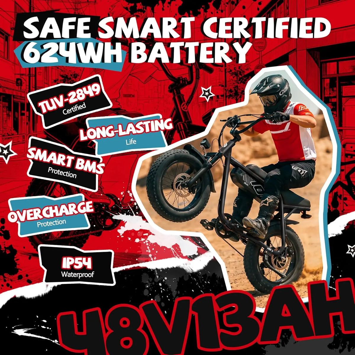 V101 Electric Bike 16"x4.0 Fat Tire 48V13Ah 20MPH 7-Speed Front Suspension Dirt E-Moped 60 Miles Youth & Adults, Customized